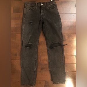 Levi’s 501 Button up Black jeans, distressed, size 27